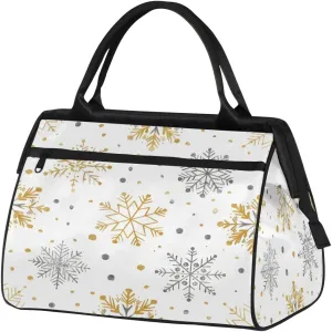 Travel Duffel Bag for Women, Winter Snowflake Weekender Overnight Bag Carry on Beach Swim Bags Dance Bag Airlines Approved Personal Item Travel Bag for Yoga, Sports, Hospital