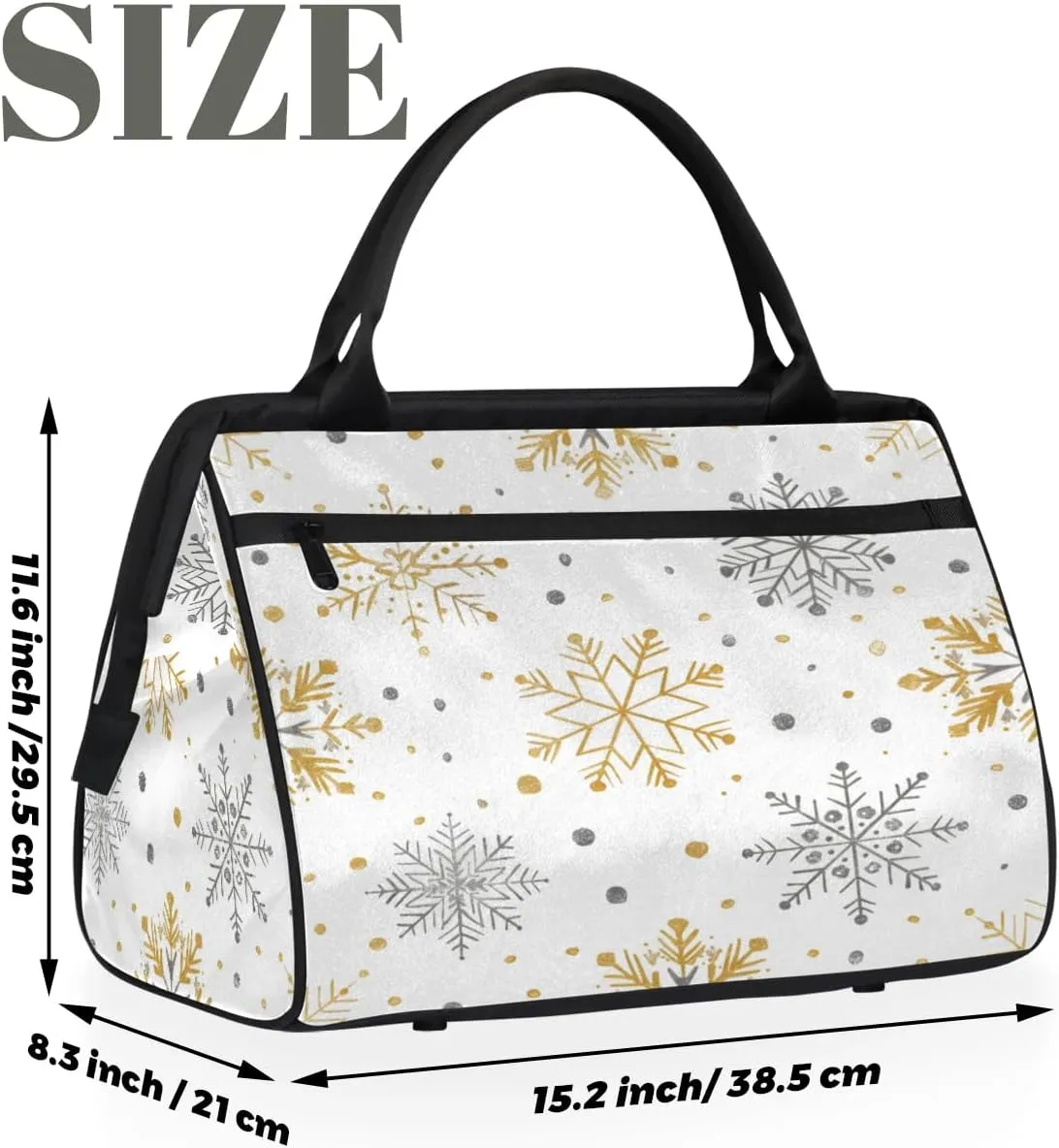 Travel Duffel Bag for Women, Winter Snowflake Weekender Overnight Bag Carry on Beach Swim Bags Dance Bag Airlines Approved Personal Item Travel Bag for Yoga, Sports, Hospital