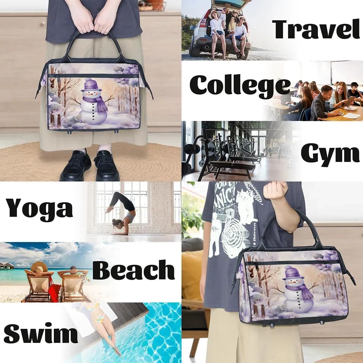 Travel Duffel Bag for Women, Winter Snowman Weekender Overnight Bag Carry on Beach Swim Bags Dance Bag Airlines Approved Personal Item Travel Bag for Yoga, Sports, Hospital