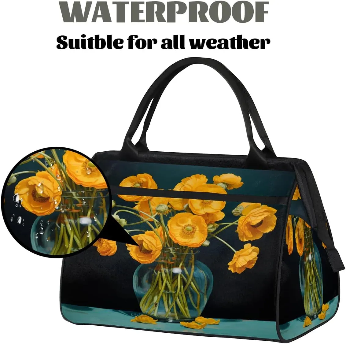 Travel Duffel Bag for Women, Yellow Poppy Flower Weekender Overnight Bag Carry on Beach Swim Bags Dance Bag Airlines Approved Personal Item Travel Bag for Yoga, Sports, Hospital