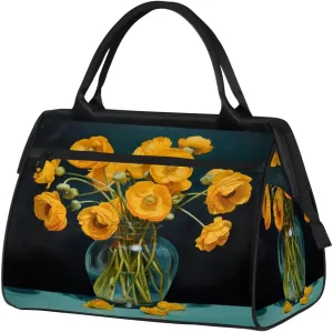 Travel Duffel Bag for Women, Yellow Poppy Flower Weekender Overnight Bag Carry on Beach Swim Bags Dance Bag Airlines Approved Personal Item Travel Bag for Yoga, Sports, Hospital