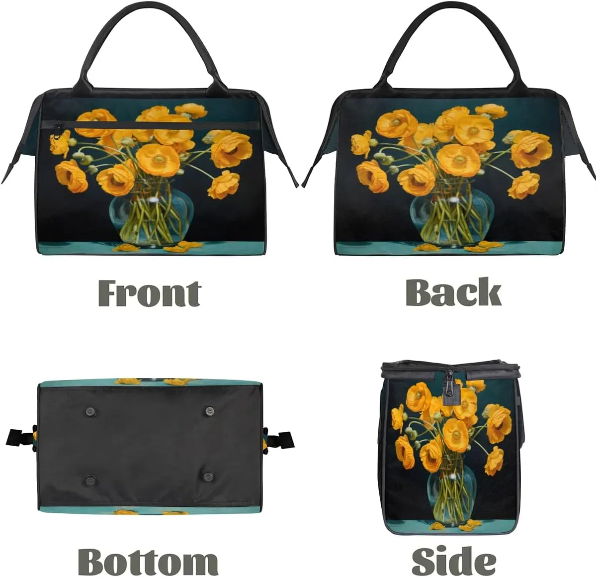 Travel Duffel Bag for Women, Yellow Poppy Flower Weekender Overnight Bag Carry on Beach Swim Bags Dance Bag Airlines Approved Personal Item Travel Bag for Yoga, Sports, Hospital