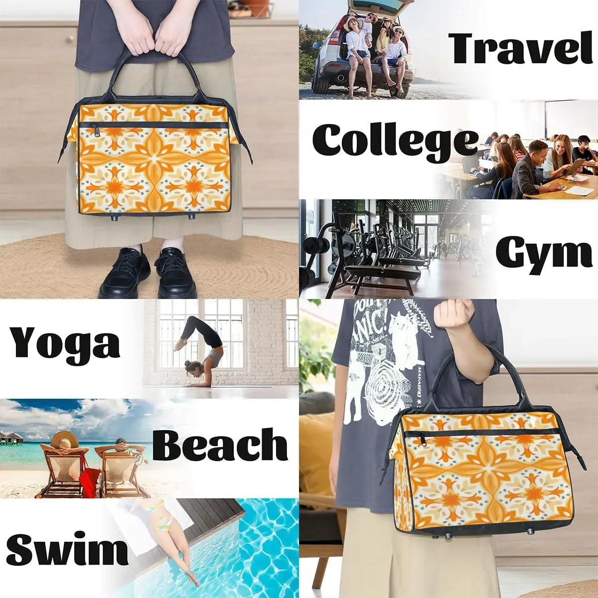 Travel Duffel Bag for Women, Yellow Portugal Pattern Weekender Overnight Bag Carry on Beach Swim Bags Dance Bag Airlines Approved Personal Item Travel Bag for Yoga, Sports, Hospital