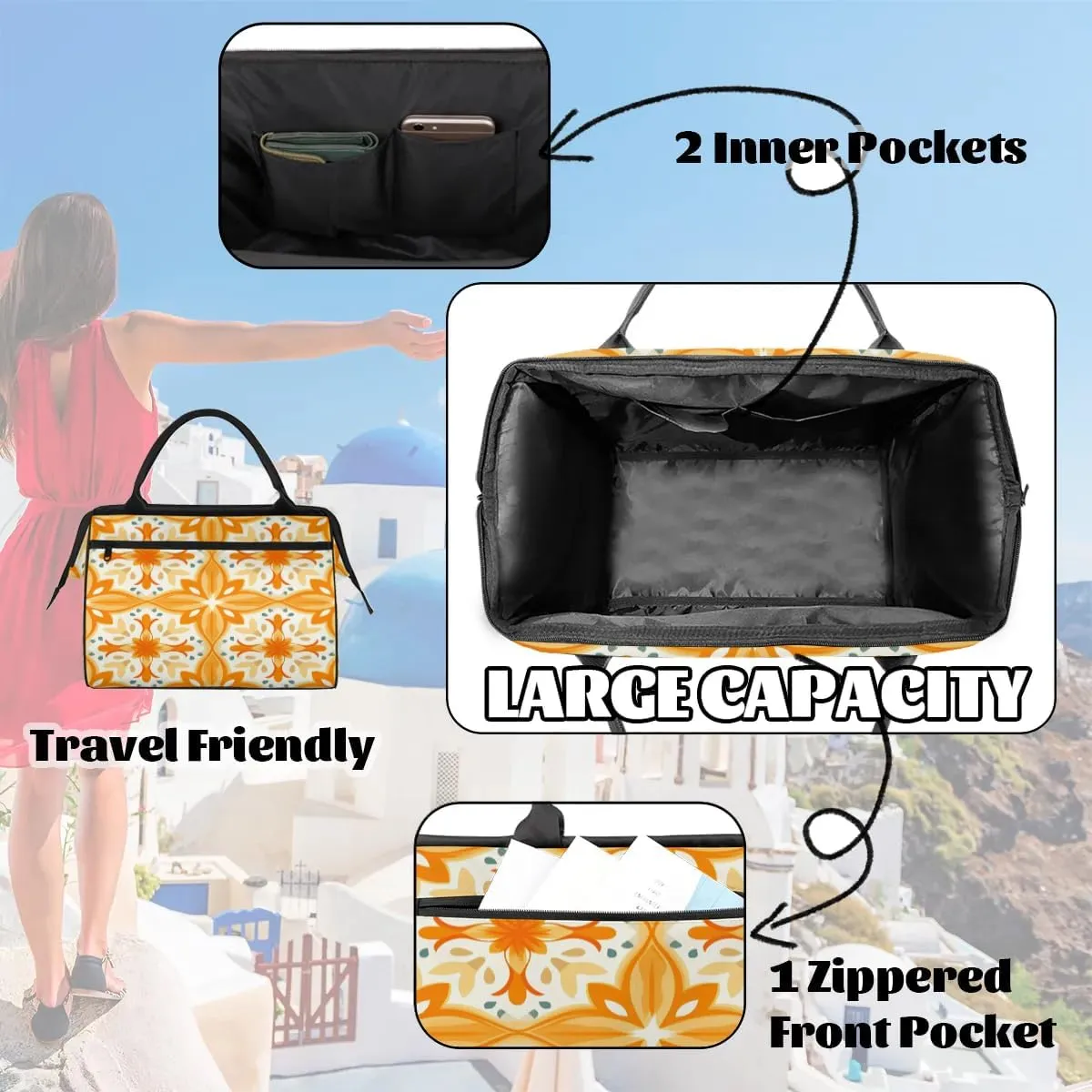 Travel Duffel Bag for Women, Yellow Portugal Pattern Weekender Overnight Bag Carry on Beach Swim Bags Dance Bag Airlines Approved Personal Item Travel Bag for Yoga, Sports, Hospital
