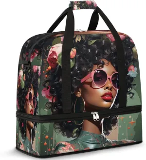 Travel Duffle Bags With Shoes Compartment for Women Men African Women Lightweigh Sports Tote Gym Bag Fashion Women Foldable Canvas Weekender Overnight Carry On Luggage Handle Bag