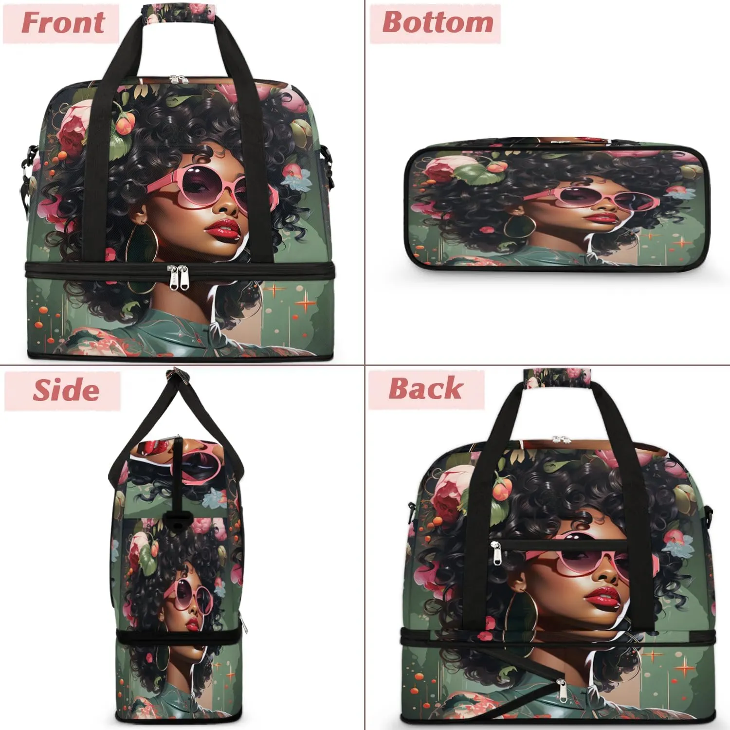 Travel Duffle Bags With Shoes Compartment for Women Men African Women Lightweigh Sports Tote Gym Bag Fashion Women Foldable Canvas Weekender Overnight Carry On Luggage Handle Bag