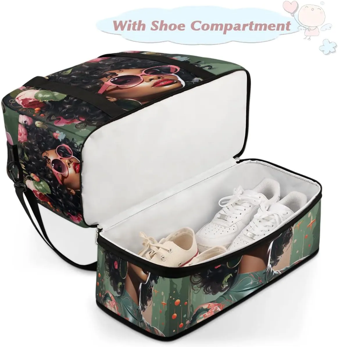 Travel Duffle Bags With Shoes Compartment for Women Men African Women Lightweigh Sports Tote Gym Bag Fashion Women Foldable Canvas Weekender Overnight Carry On Luggage Handle Bag