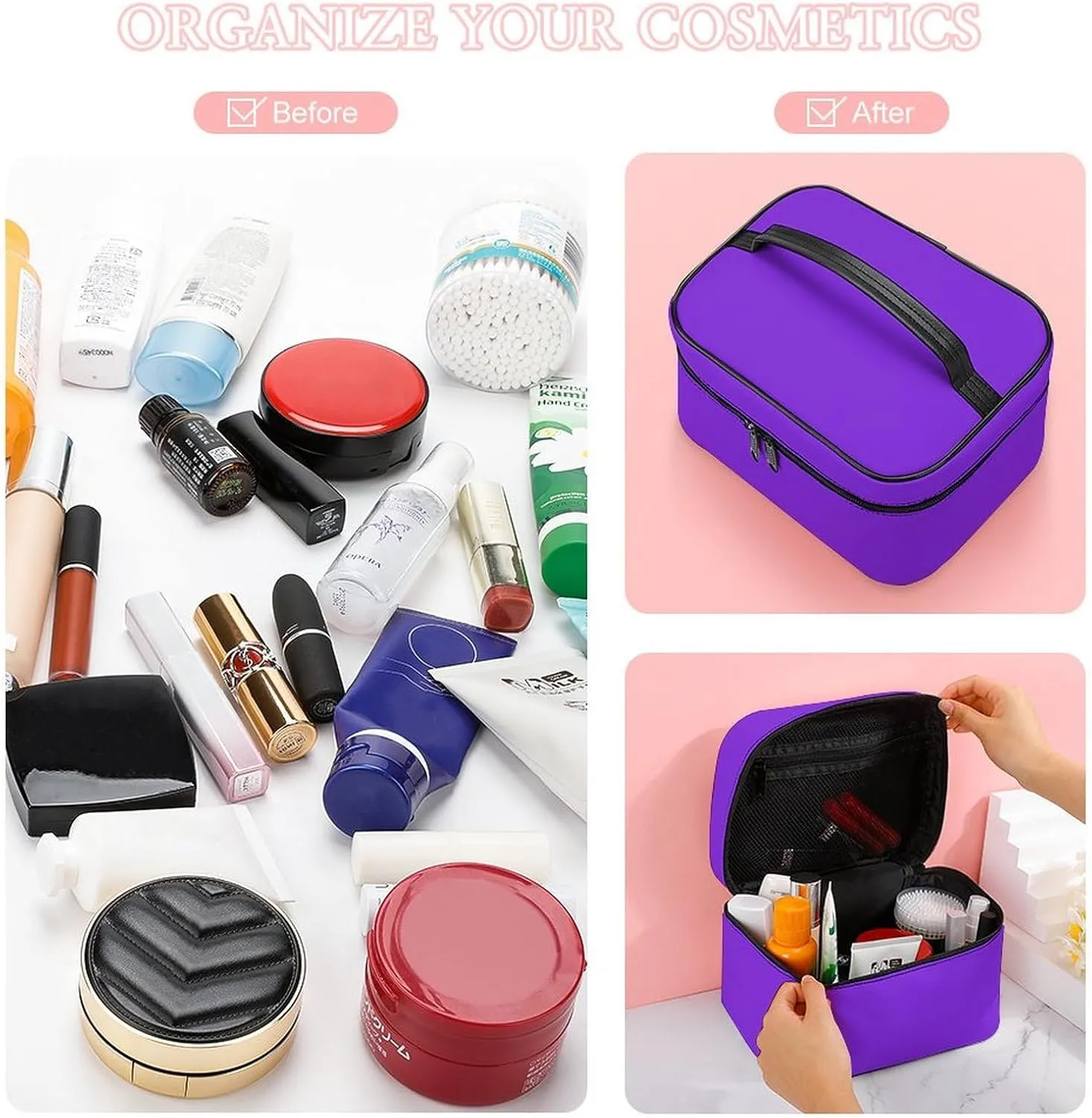 Travel Makeup Bag, Bright Purple Cosmetic Bags for Women Large Capacity Waterproof Toiletry Bag Make up Organizer