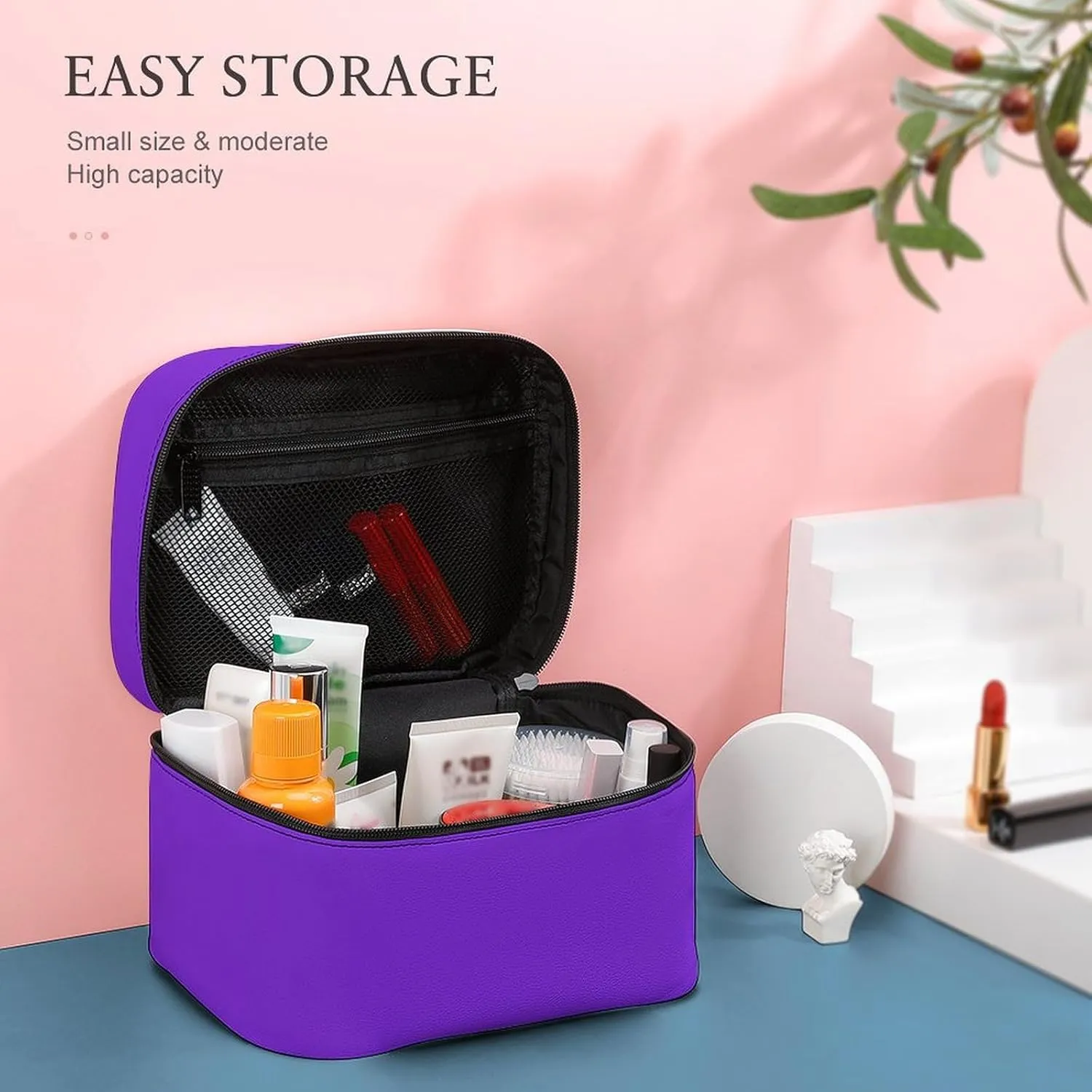 Travel Makeup Bag, Bright Purple Cosmetic Bags for Women Large Capacity Waterproof Toiletry Bag Make up Organizer