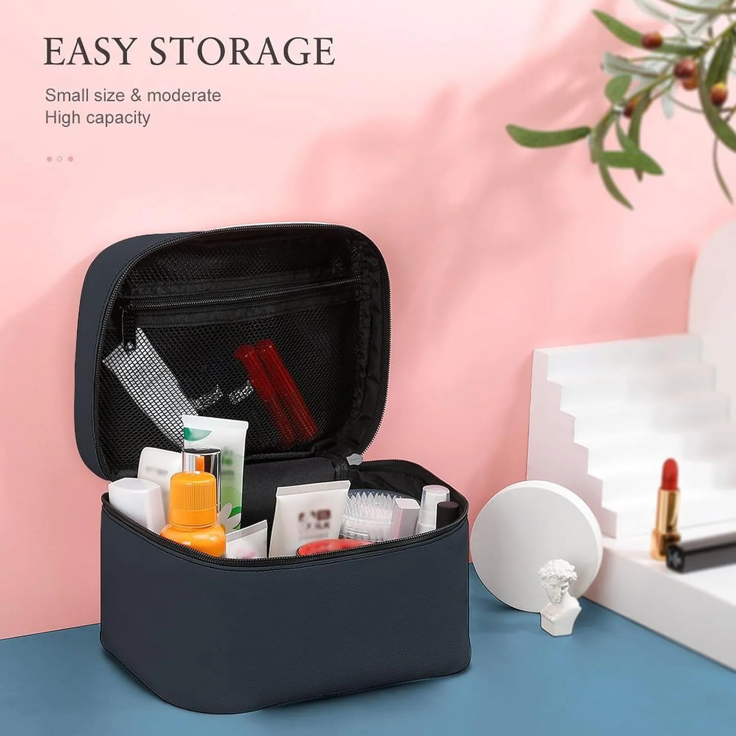 Travel Makeup Bag, Elegant Dark gray Trendy Minimalist Cosmetic Bags for Women Large Capacity Waterproof Toiletry Bag Make up Organizer