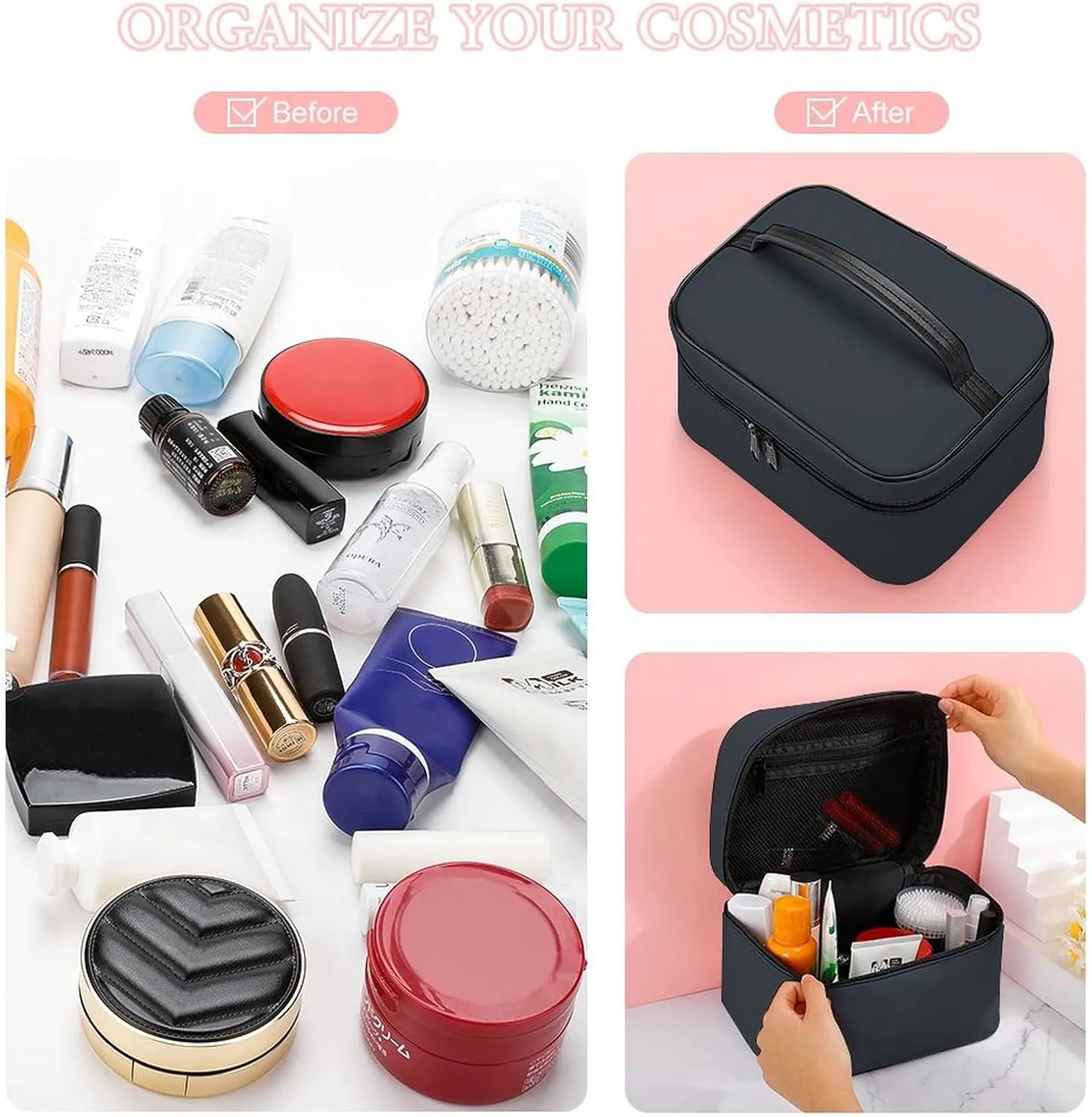Travel Makeup Bag, Elegant Dark gray Trendy Minimalist Cosmetic Bags for Women Large Capacity Waterproof Toiletry Bag Make up Organizer