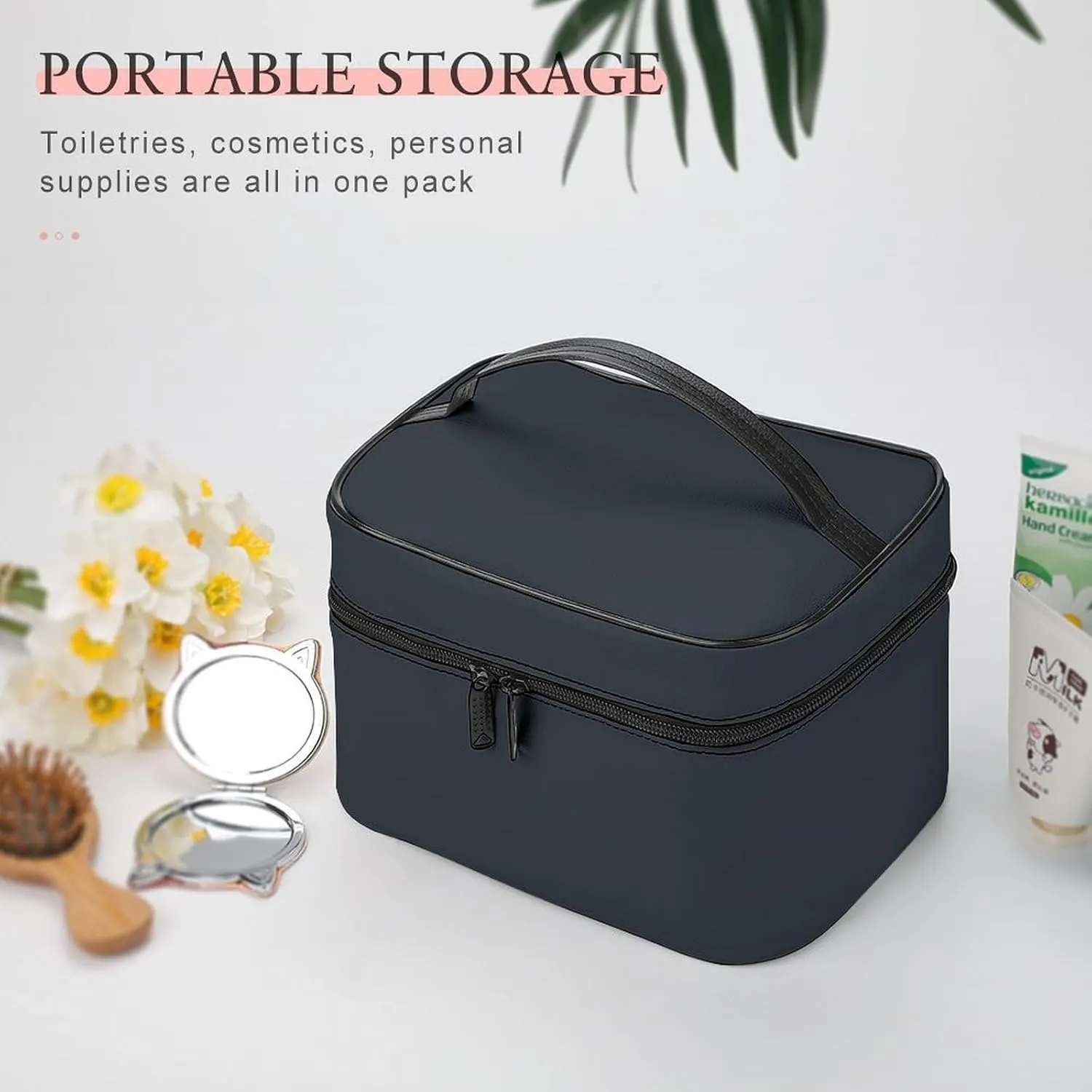 Travel Makeup Bag, Elegant Dark gray Trendy Minimalist Cosmetic Bags for Women Large Capacity Waterproof Toiletry Bag Make up Organizer