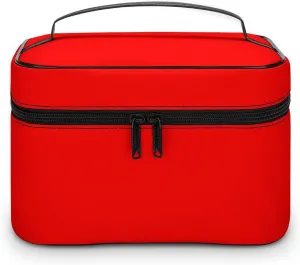 Travel Makeup Bag, Plain Bright Red Background Cosmetic Bags for Women Large Capacity Waterproof Toiletry Bag Make up Organizer