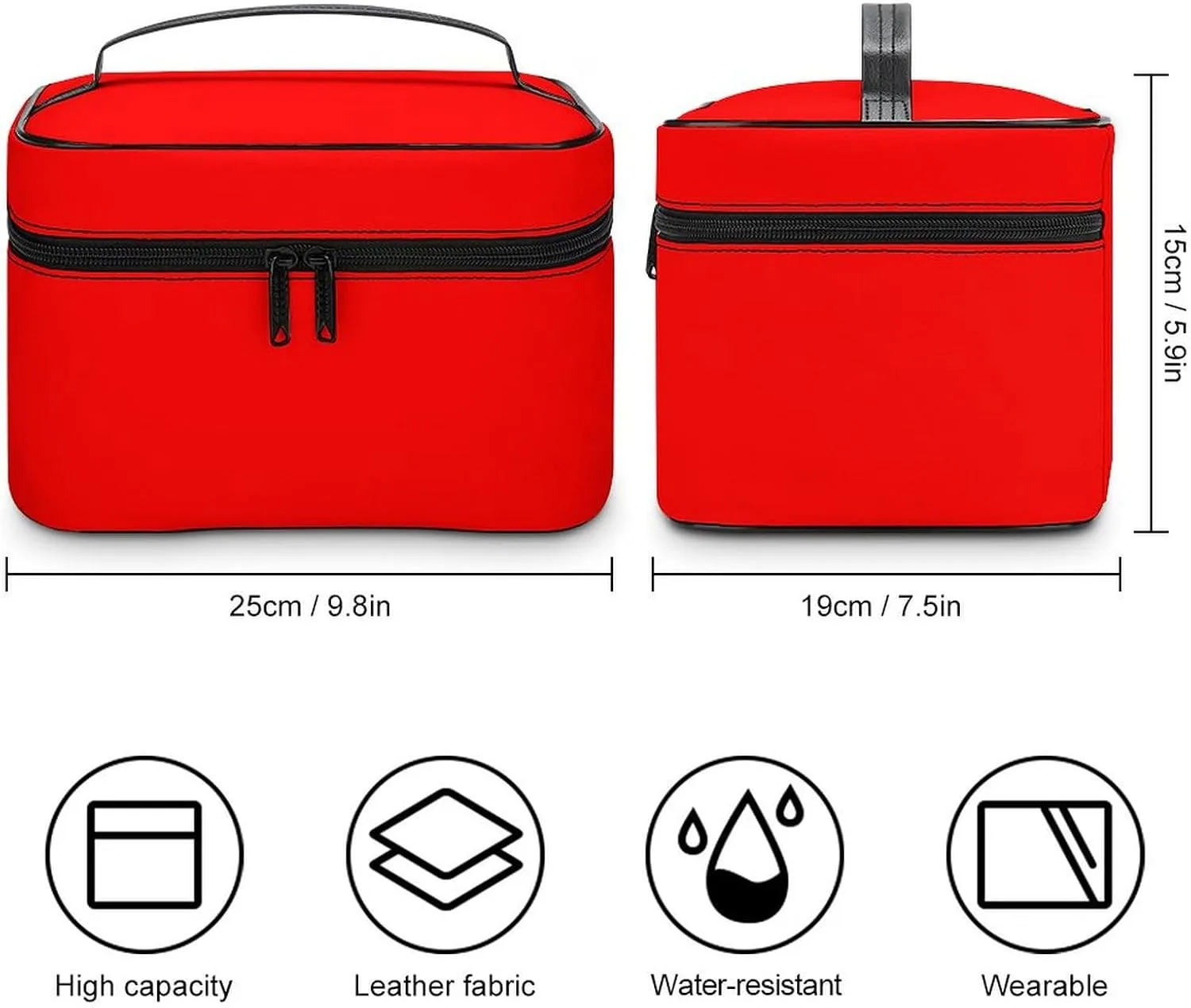 Travel Makeup Bag, Plain Bright Red Background Cosmetic Bags for Women Large Capacity Waterproof Toiletry Bag Make up Organizer