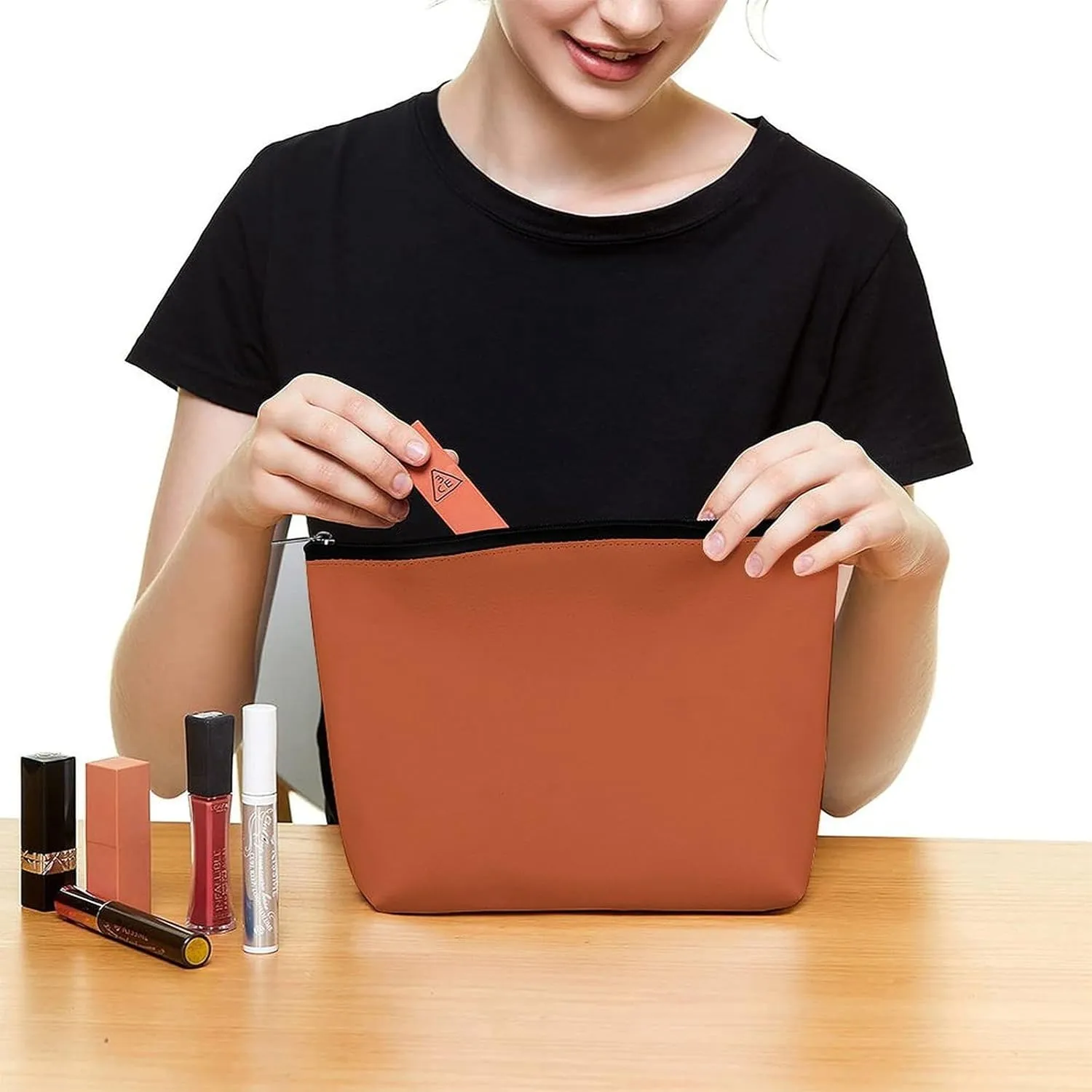 Travel Makeup Bag, Solid Autumn Orange Cosmetic Bags for Women Large Capacity Waterproof Toiletry Pouch Make up Organizer