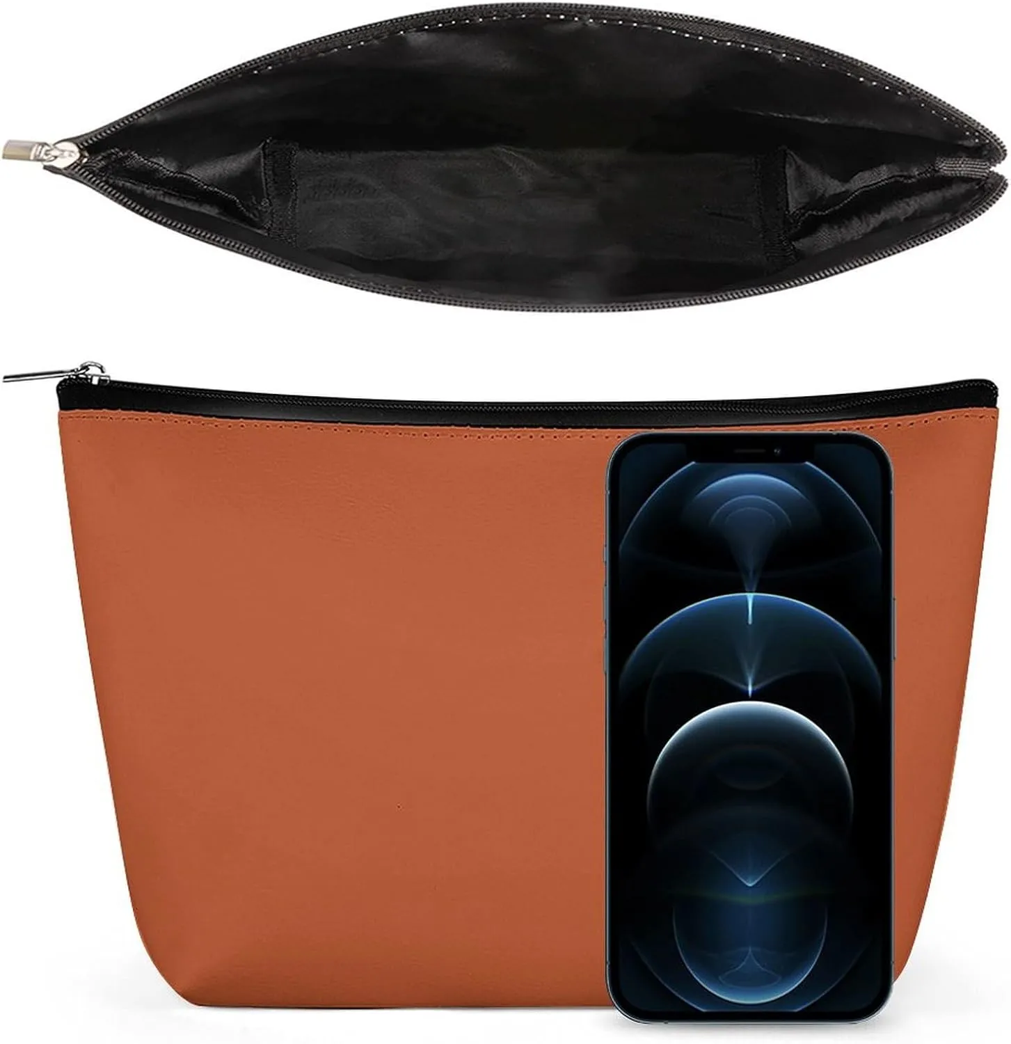 Travel Makeup Bag, Solid Autumn Orange Cosmetic Bags for Women Large Capacity Waterproof Toiletry Pouch Make up Organizer