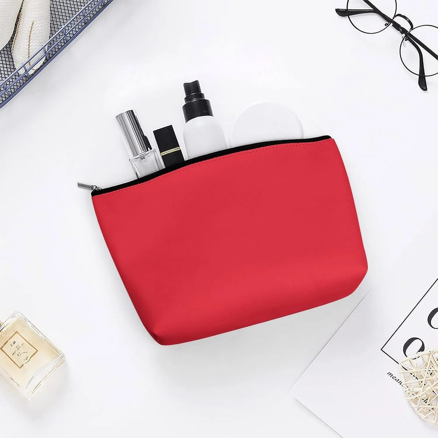Travel Makeup Bag, Solid Bright Red Cosmetic Bags for Women Large Capacity Waterproof Toiletry Pouch Make up Organizer