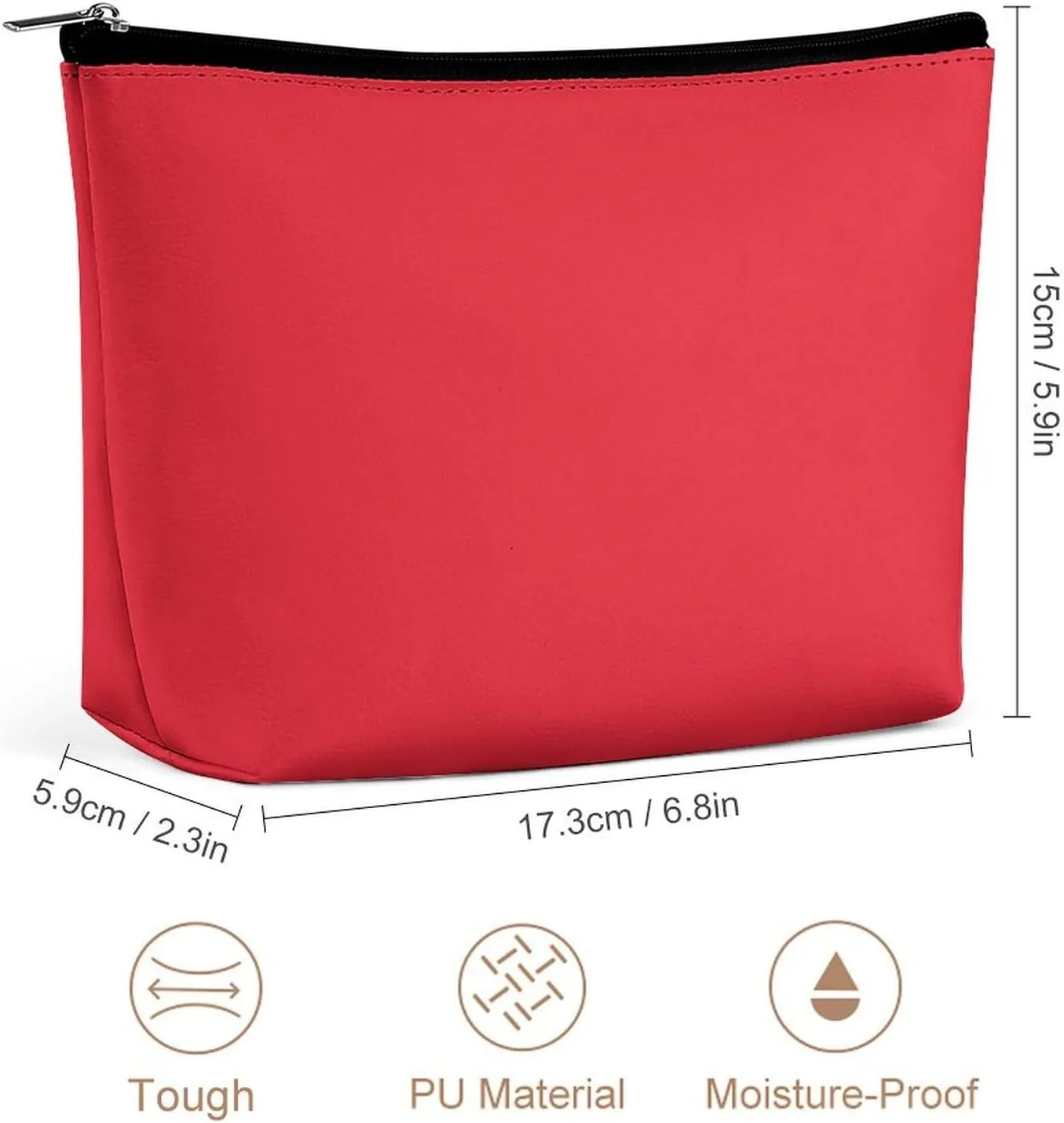 Travel Makeup Bag, Solid Bright Red Cosmetic Bags for Women Large Capacity Waterproof Toiletry Pouch Make up Organizer