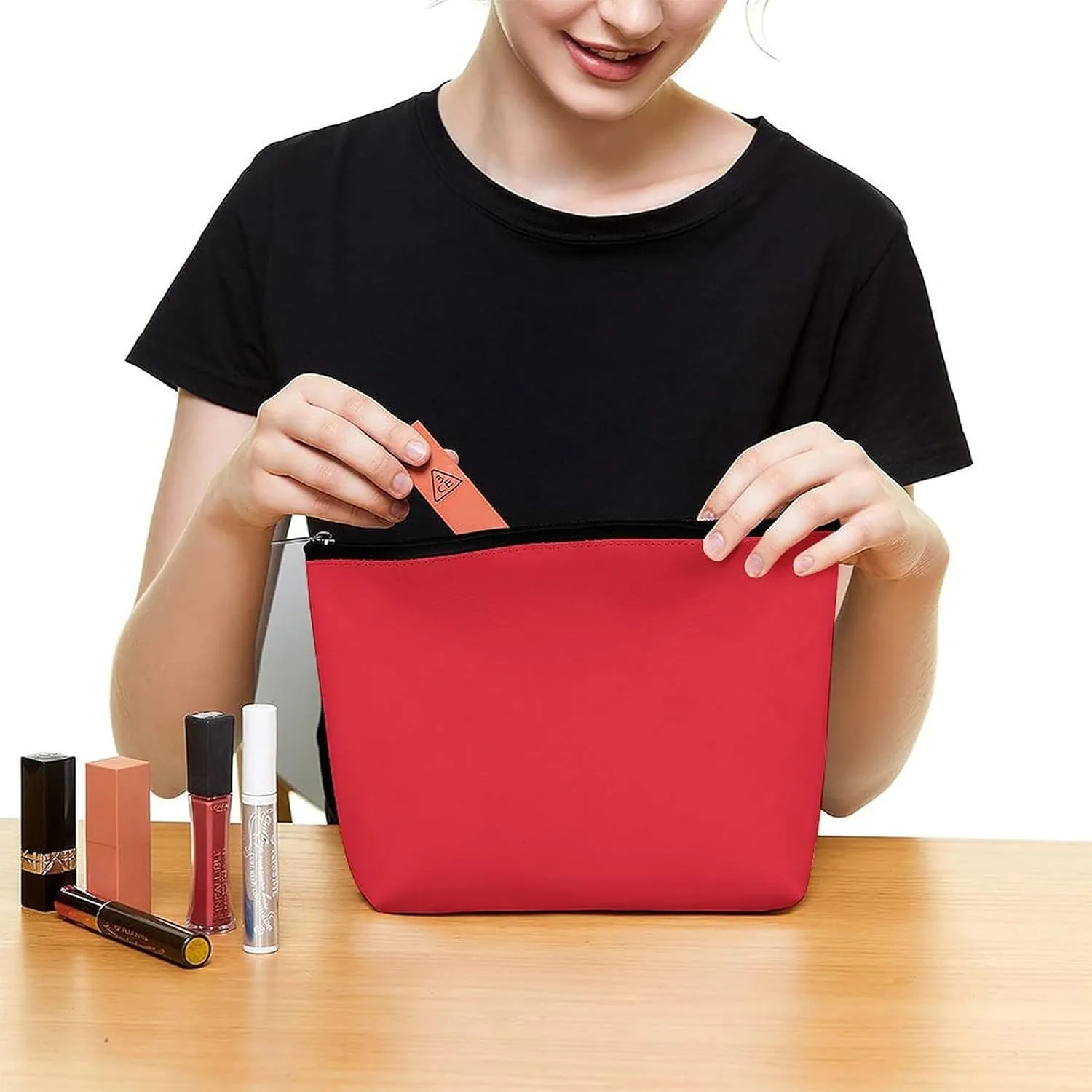 Travel Makeup Bag, Solid Bright Red Cosmetic Bags for Women Large Capacity Waterproof Toiletry Pouch Make up Organizer