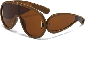 Trendy Wave Mask Sunglasses for Women Men Oversized Shield Sun Glasses Fashion Designer Style