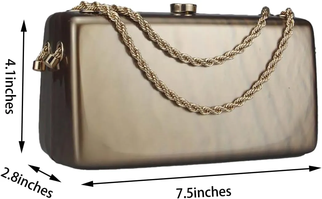 Trendy Women Acrylic Evening Clutch Box Retro Marble Handbag Chain Shoulder Bag for Wedding Prom Party