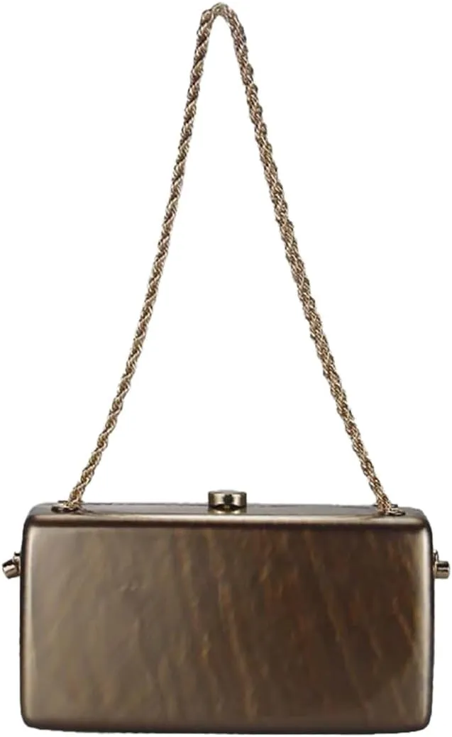Trendy Women Acrylic Evening Clutch Box Retro Marble Handbag Chain Shoulder Bag for Wedding Prom Party