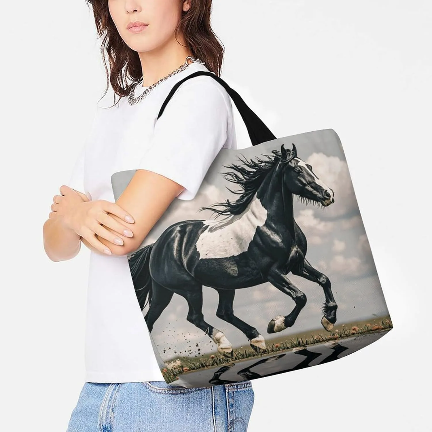 Tropical Flowers And Foliage Tote Bag for Women Reusable Grocery Shoulder Bags Shopping Bag for Travel, Groceries