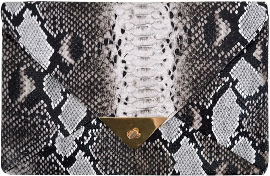 U Scinan Fashion Women Snakeskin Envelope Clutch Bag Ladies Retro Evening Party Prom Chain Handbag Purse Mother's Day Gift
