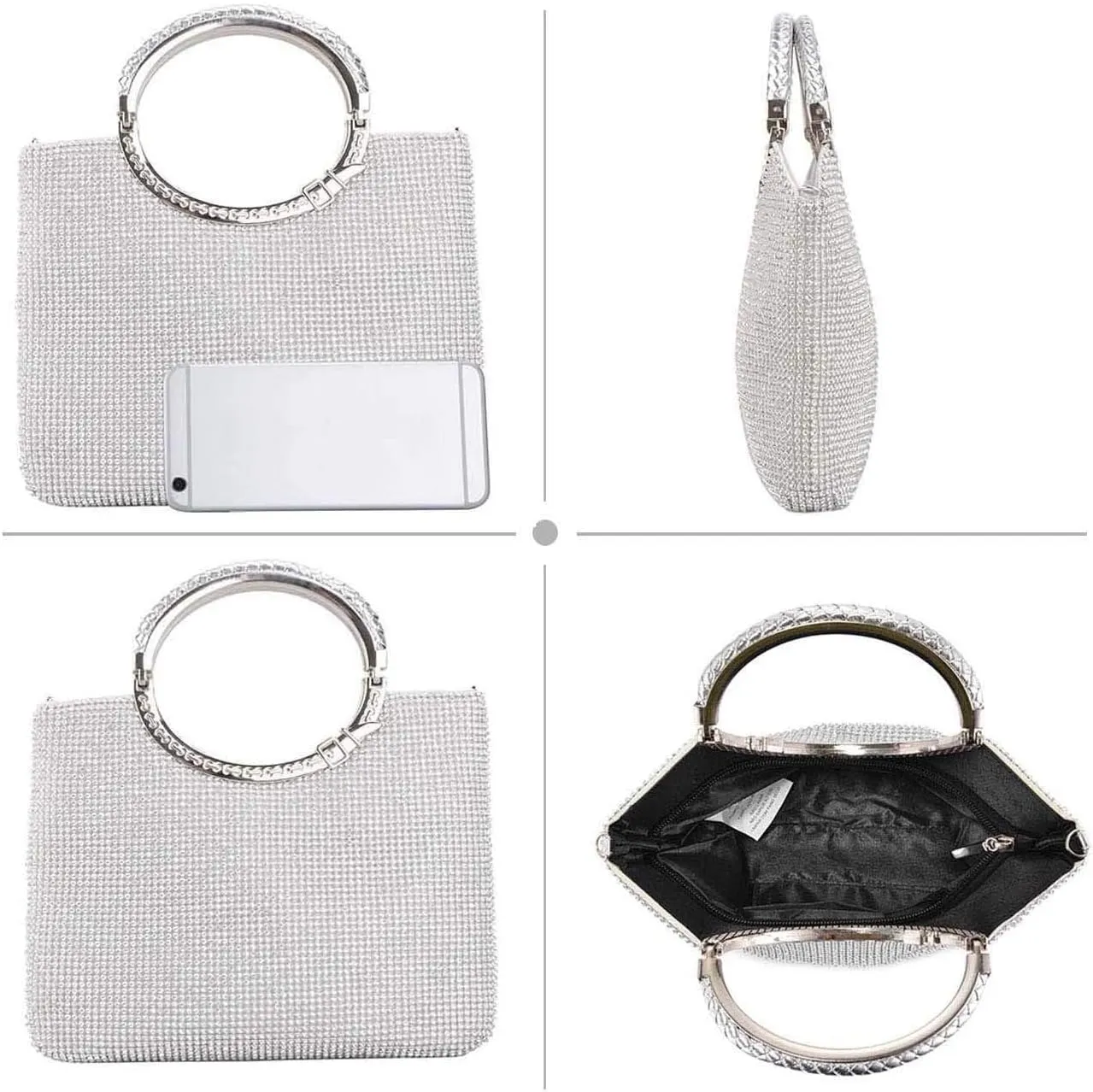 UBORSE Rhinestones Crystal Clutch Evening Bags for Women Ring Handle Wedding Party Clutch Purses Cocktail Prom Handbags
