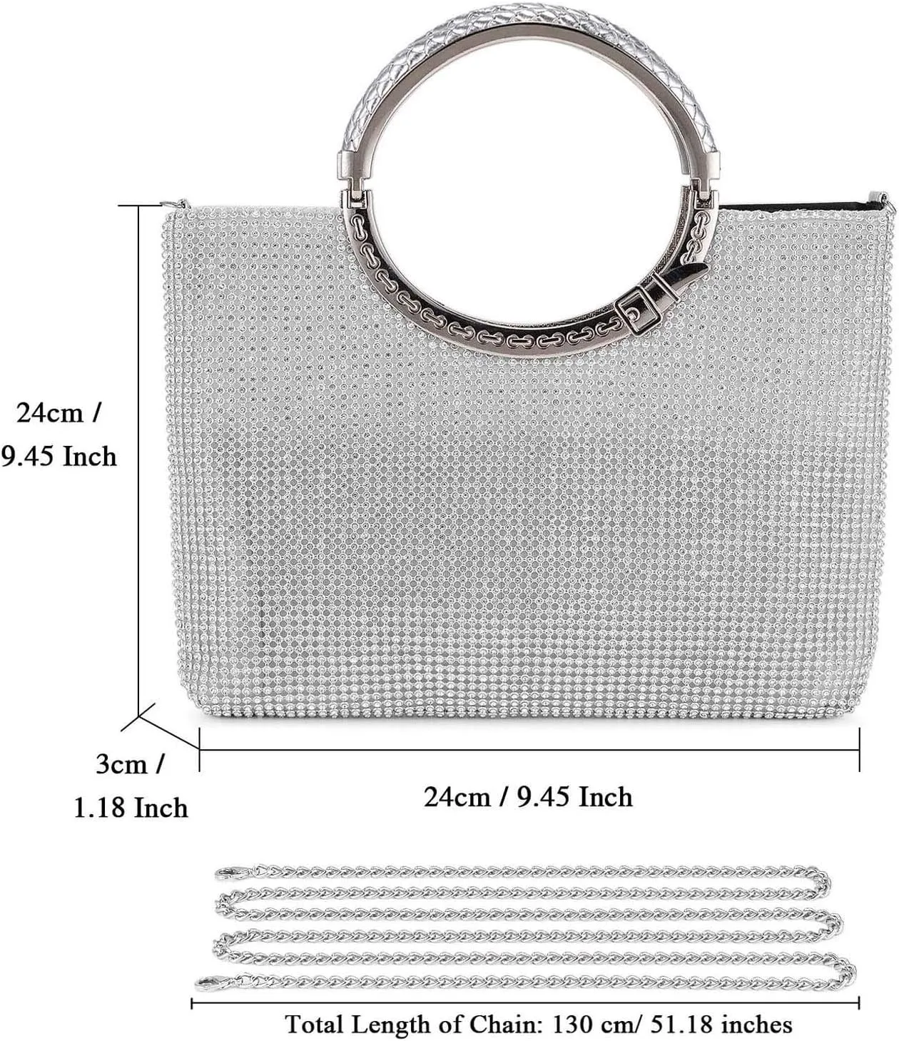 UBORSE Rhinestones Crystal Clutch Evening Bags for Women Ring Handle Wedding Party Clutch Purses Cocktail Prom Handbags