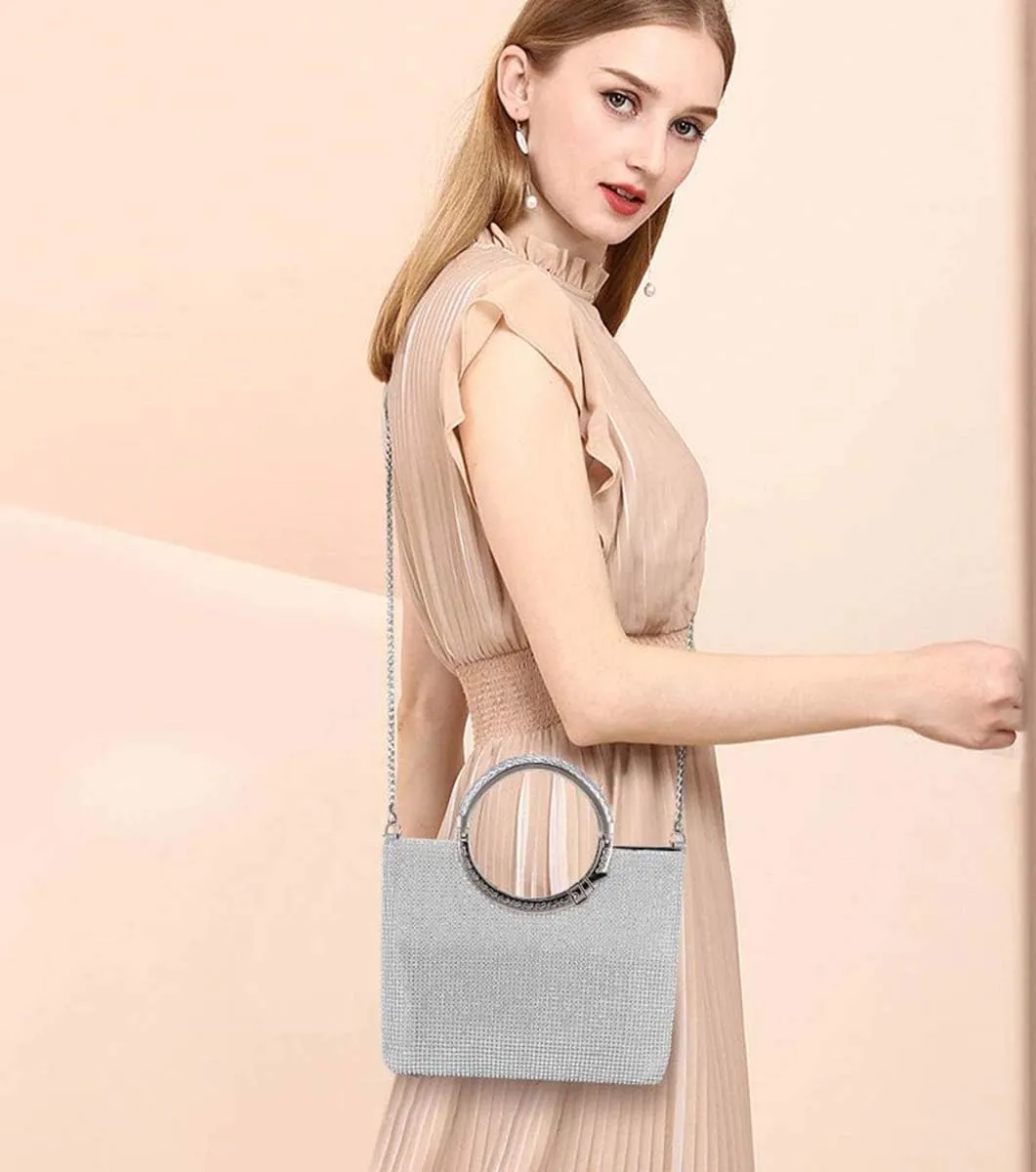 UBORSE Rhinestones Crystal Clutch Evening Bags for Women Ring Handle Wedding Party Clutch Purses Cocktail Prom Handbags
