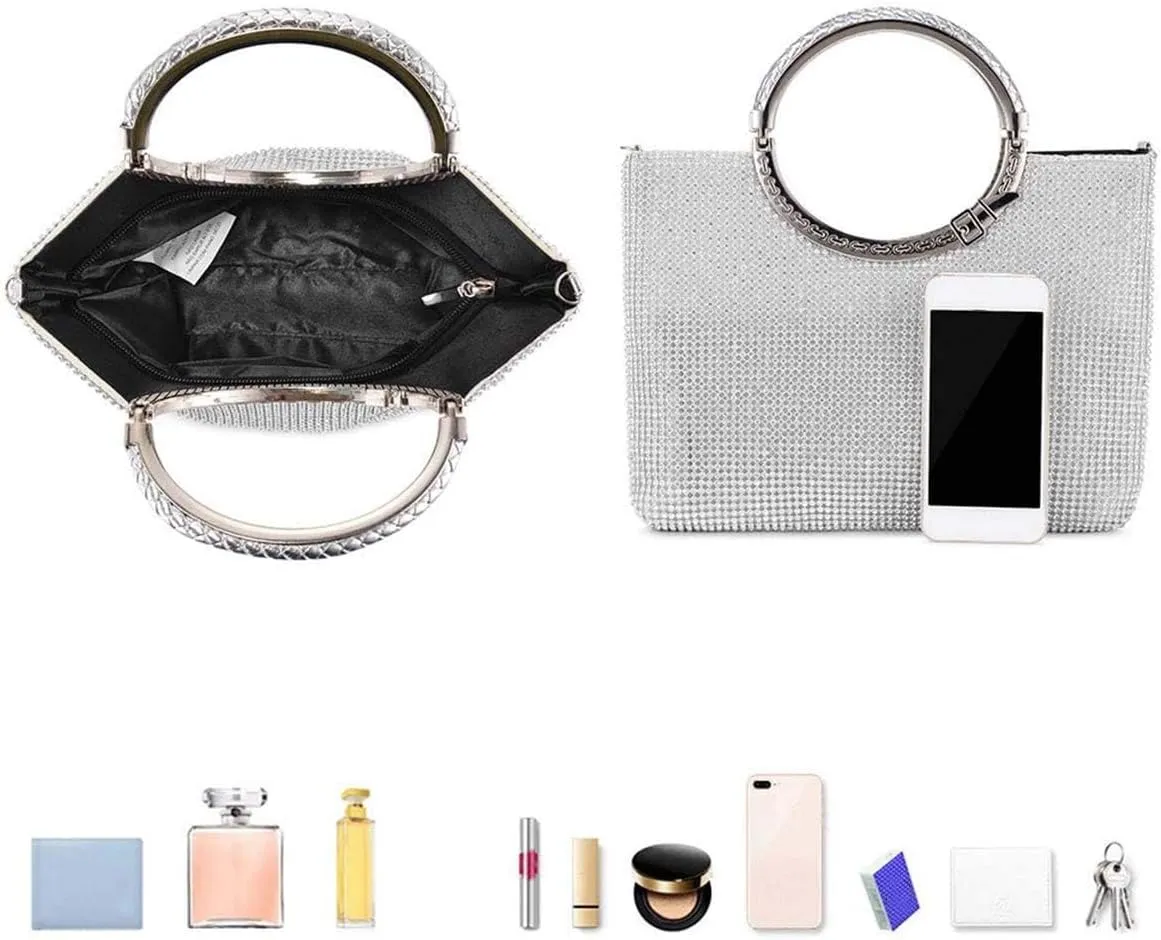 UBORSE Rhinestones Crystal Clutch Evening Bags for Women Ring Handle Wedding Party Clutch Purses Cocktail Prom Handbags