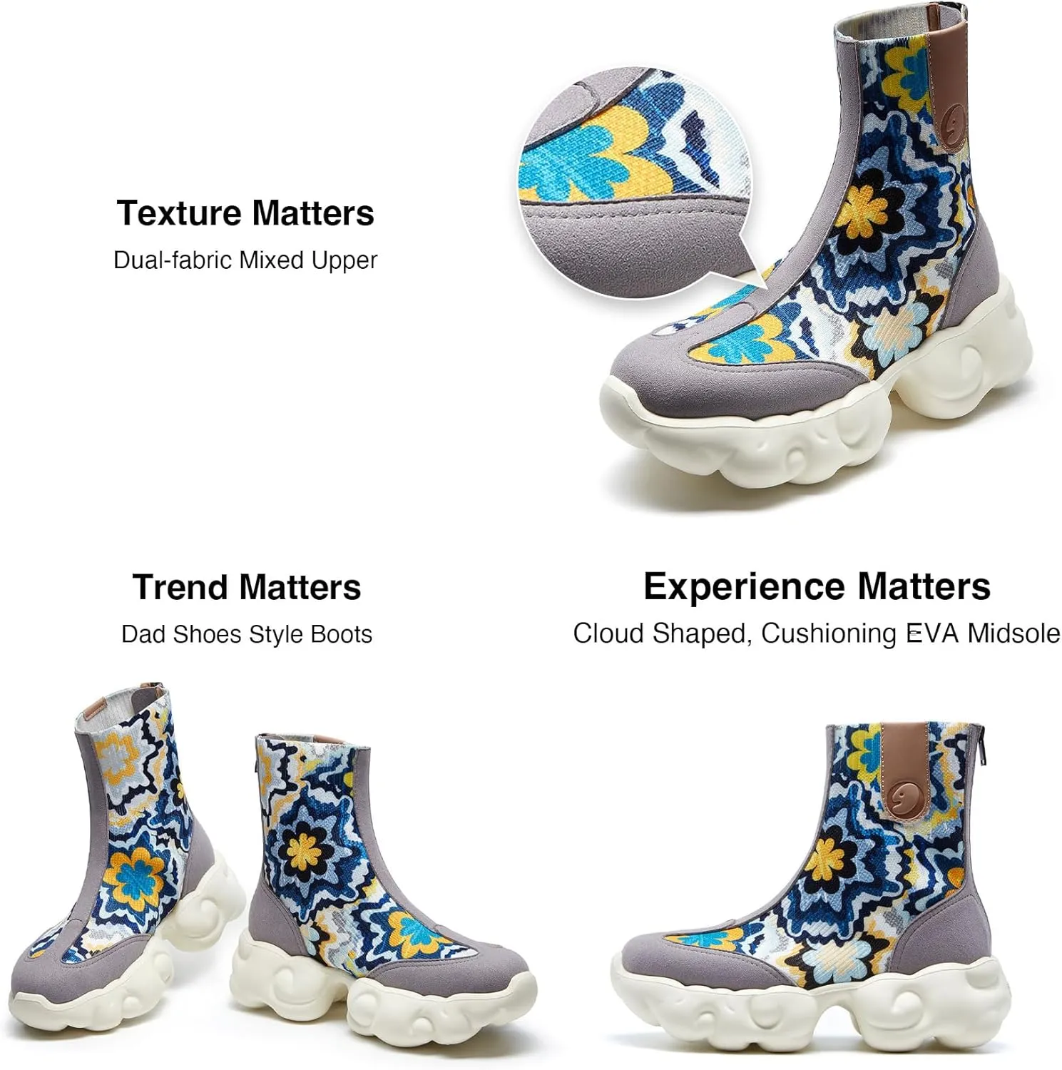 UIN Women's Platform Fashion Boots Comfortable Chunky Art Travel Shoes Cloud Series