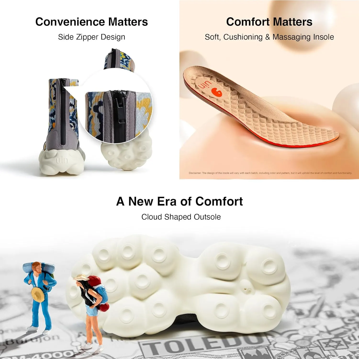 UIN Women's Platform Fashion Boots Comfortable Chunky Art Travel Shoes Cloud Series