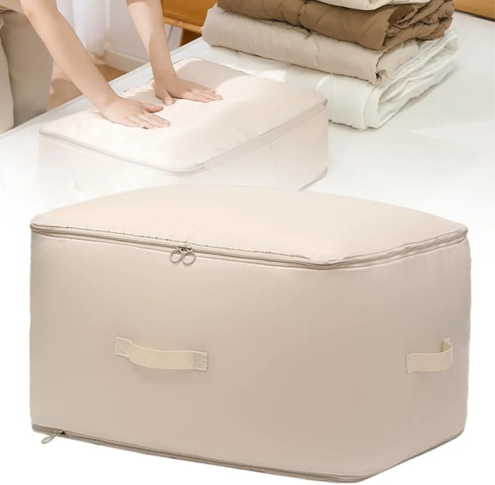 Ultra Space Saving Self Compression Organizer, 2025 New Space Saver Quilt Compression Storage Bag, Portable Space Saver Storage Packing Bags for Comforters, Blankets, Bedding (Beige, XL - 54*42*50 cm)
