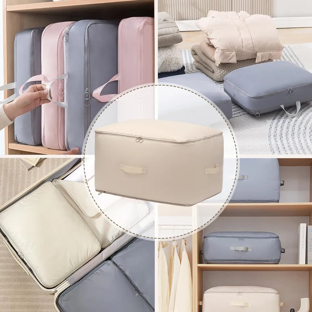 Ultra Space Saving Self Compression Organizer, 2025 New Space Saver Quilt Compression Storage Bag, Portable Space Saver Storage Packing Bags for Comforters, Blankets, Bedding (Beige, XL - 54*42*50 cm)