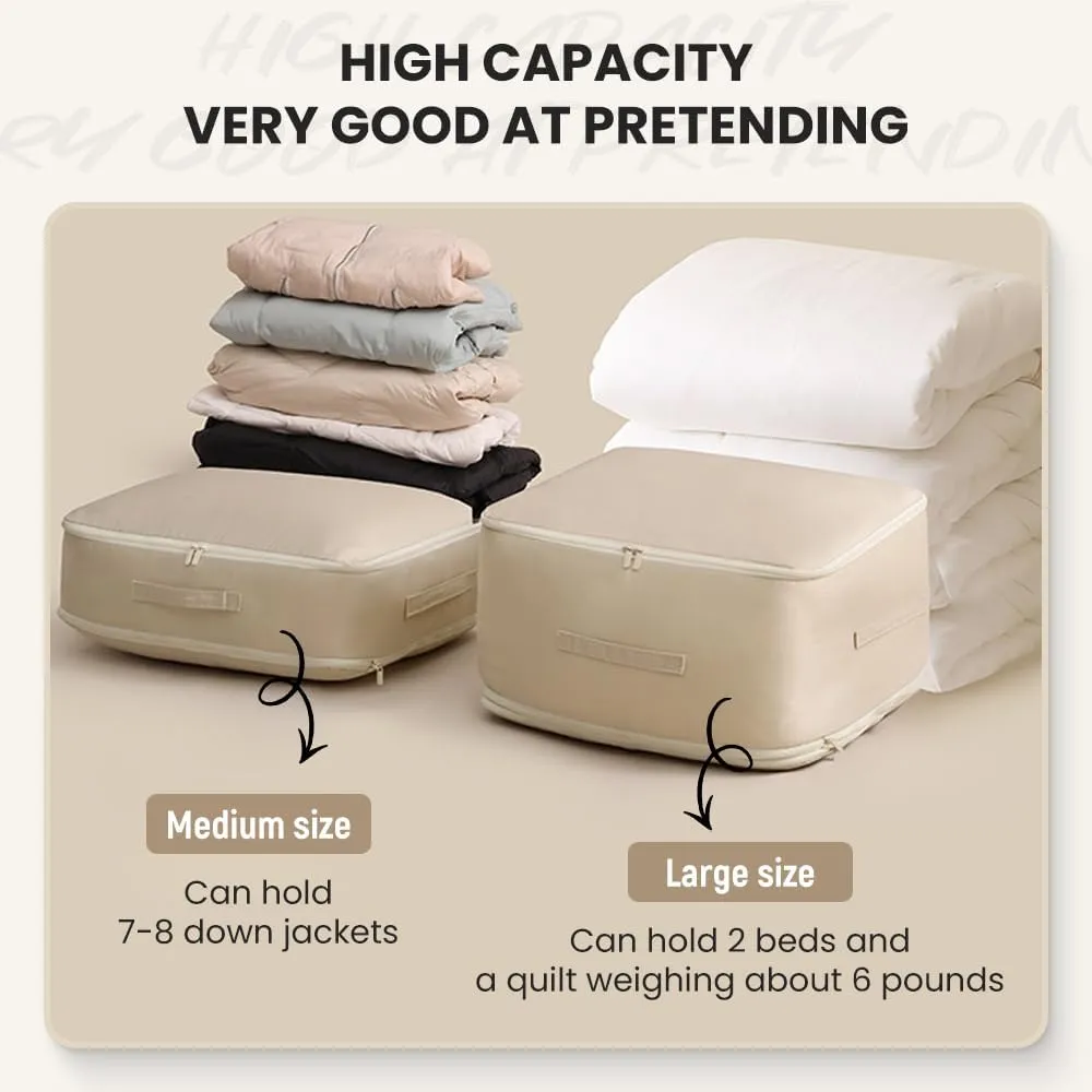 Ultra Space Saving Self Compression Organizer, Heavy Duty Storage Travel Packing Storage Tote, Storage Tote for Space Saving, Clothing Storage Bags for Comforters Blankets Bedding (Gray, Large)