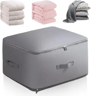 Ultra Space Saving Self Compression Organizer, Heavy Duty Storage Travel Packing Storage Tote, Storage Tote for Space Saving, Clothing Storage Bags for Comforters Blankets Bedding (Gray, Large)