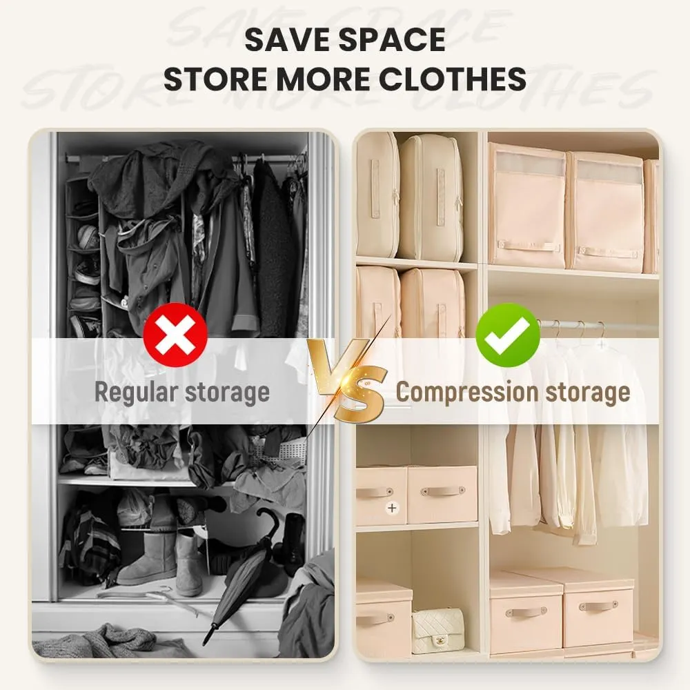 Ultra Space Saving Self Compression Organizer, Heavy Duty Storage Travel Packing Storage Tote, Storage Tote for Space Saving, Clothing Storage Bags for Comforters Blankets Bedding (Gray, Large)