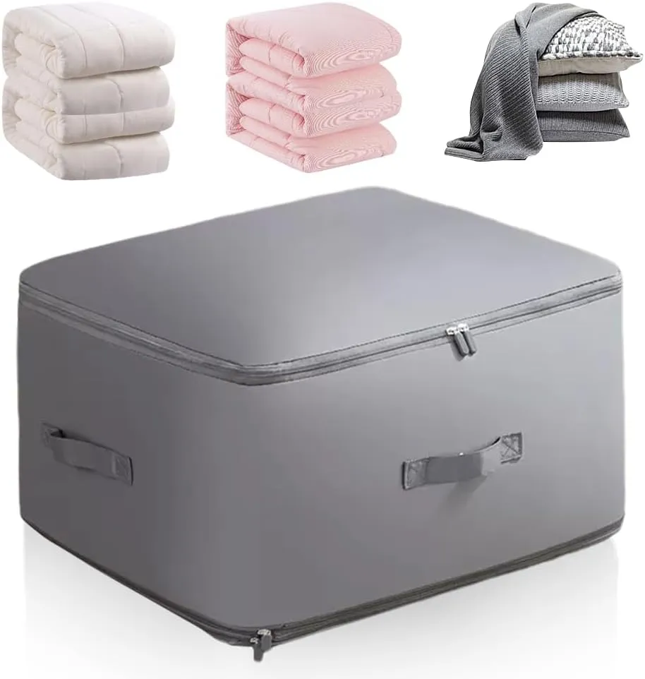 Ultra Space Saving Self Compression Organizer, Heavy Duty Storage Travel Packing Storage Tote, Storage Tote for Space Saving, Clothing Storage Bags for Comforters Blankets Bedding (Gray, Large)