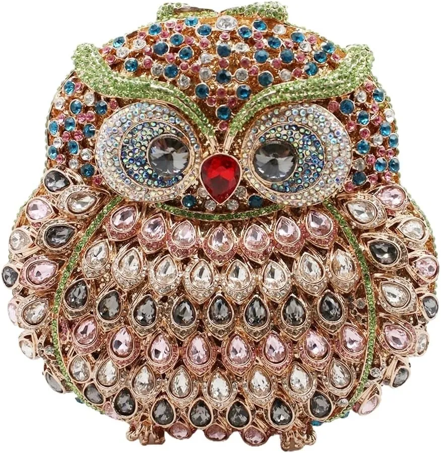 UMREN Cute Owl Clutch Women Crystal Evening Bags Luxury Handbag Rhinestone Wedding Party Purse