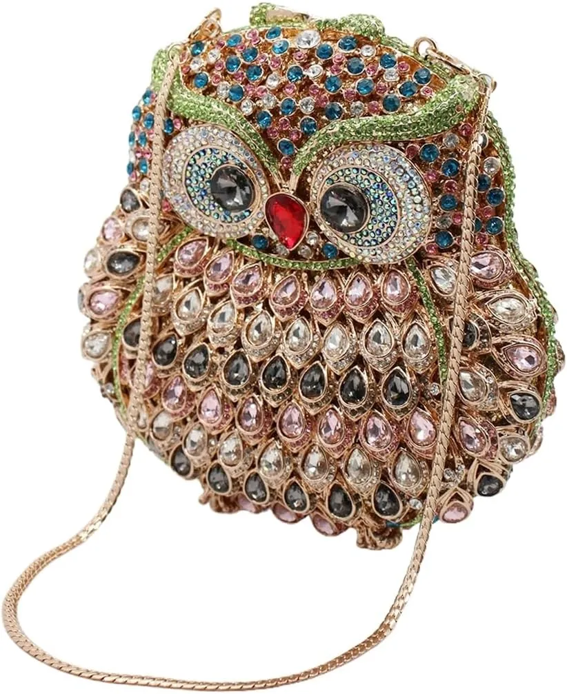 UMREN Cute Owl Clutch Women Crystal Evening Bags Luxury Handbag Rhinestone Wedding Party Purse