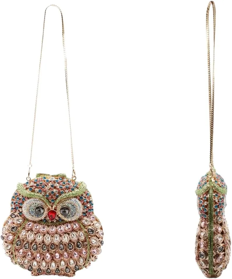 UMREN Cute Owl Clutch Women Crystal Evening Bags Luxury Handbag Rhinestone Wedding Party Purse