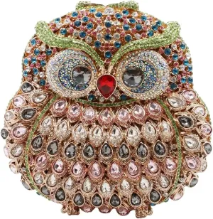 UMREN Cute Owl Clutch Women Crystal Evening Bags Luxury Handbag Rhinestone Wedding Party Purse