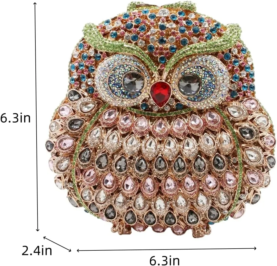 UMREN Cute Owl Clutch Women Crystal Evening Bags Luxury Handbag Rhinestone Wedding Party Purse