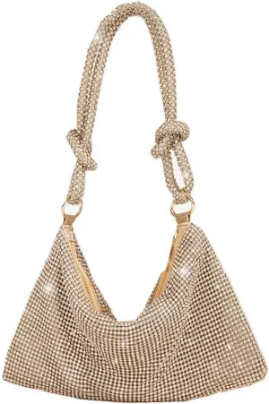 UMREN Rhinestone Hobo Bags for Women Chic Evening Handbag Sparkly Crystal Cluth Purse for Party Club Wedding