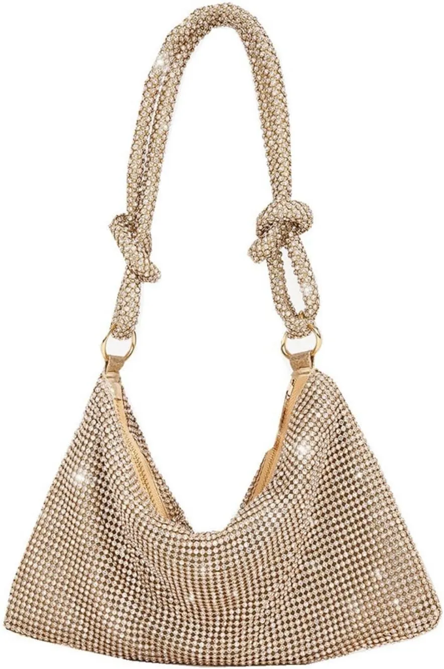 UMREN Rhinestone Hobo Bags for Women Chic Evening Handbag Sparkly Crystal Cluth Purse for Party Club Wedding