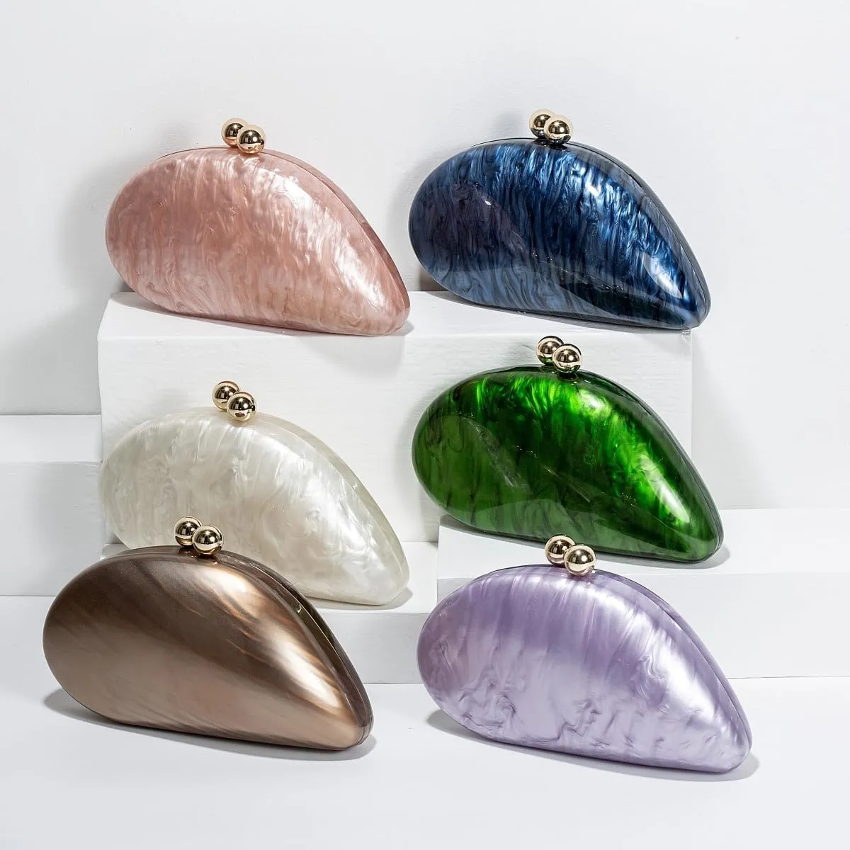 UMREN Seashell Chain Shoulder Bag for Women Acrylic Evening Clutch Bag Glitter Marble Purse Handbag for Wedding Party Prom