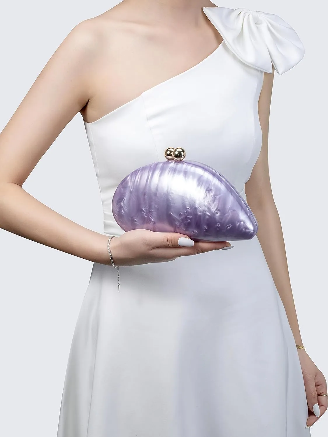 UMREN Seashell Chain Shoulder Bag for Women Acrylic Evening Clutch Bag Glitter Marble Purse Handbag for Wedding Party Prom