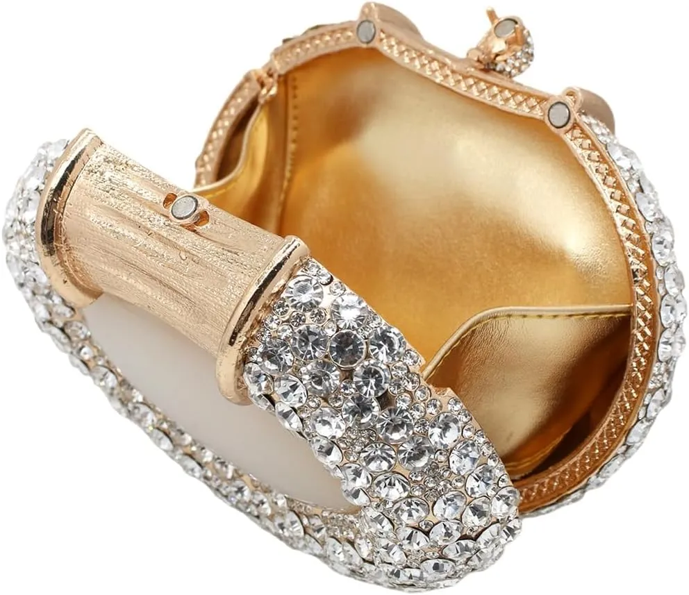 UMREN Women Crystal Oval Shell Evening Purse Bags Luxury Rhinestone Clutch Unique Gems Handbag Bridal Wedding Shoulder Bag